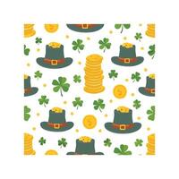 Seamless Pattern of Clovers, Hats, and Coins vector