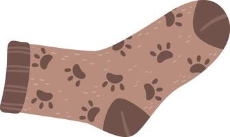 Soft brown sock decorated with dark brown paw prints, creating a cozy and playful design, perfect for keeping feet warm during cold weather vector