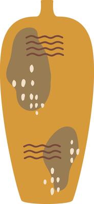 Minimalist illustration featuring a yellow vase with abstract brown shapes and white dots, embodying modern design and artistic expression for home decor
