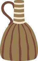 Brown ceramic jug featuring a handle and striped neck, reflecting ancient traditions and artisanal craftsmanship, enhancing historical or cultural settings with its rustic charm vector