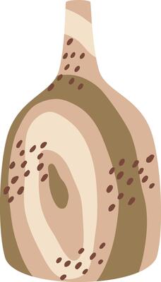 Contemporary ceramic vase with abstract shapes and brown decorations is standing on a white background, perfect for interior design projects or home decor inspiration