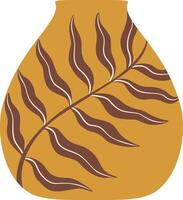 Modern and minimalist yellow vase with stylized brown leaf representing elegance, simplicity, and connection with nature, perfect for interior design and home decor vector