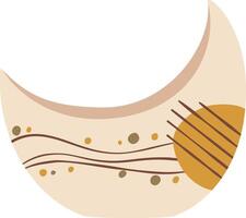 Beige crescent with wavy brown lines, yellow and brown dots, and a yellow semicircle with brown lines inside, creating a modern and stylish abstract design vector