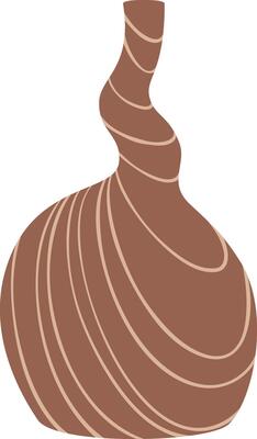 Modern and stylish brown vase with spiral neck and circular decorations on the body, creating a unique and elegant design element for interior decoration