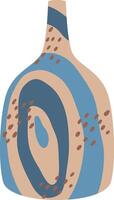Modern decorative vase with abstract blue and beige pattern and brown dots is standing on white background, perfect for home decor projects, illustrations and other creative uses vector