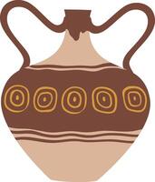 Traditional ancient Greek amphora with two handles and decorated with circles and lines, representing craftsmanship and cultural heritage, suitable for history, art and archaeology projects vector