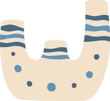 Decorative letter w with blue stripes and dots forming a playful and modern design, suitable for children's products, branding, or educational materials, adding a touch of whimsy and creativity vector