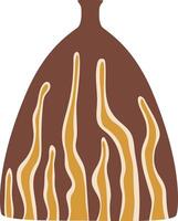 Modern brown ceramic vase with yellow streaks representing fire flames is standing on a white background. Creating a visually appealing contrast and adding a touch of artistic elegance to home decor vector