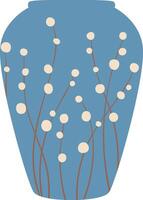 Modern blue vase featuring elegant white floral decorations against a light blue background, enhancing home decor and adding a touch of sophistication to interior design projects vector