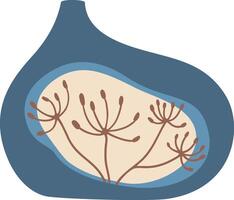 Minimalist illustration featuring a blue vase containing stylized dry flowers, conveying a sense of tranquility and elegance through its simple design and soft color palette vector