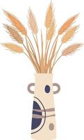 Dried ears of wheat standing gracefully in a modern vase with abstract decoration, capturing themes of harvest, growth, nature, and prosperity in a stylish and elegant manner vector