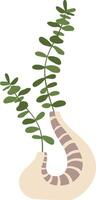 Two fresh eucalyptus branches growing in a modern striped vase, enhancing a stylish and minimalist home decor element, adding a touch of elegance and natural beauty to any space vector