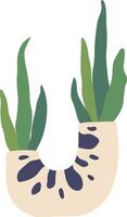 U shaped pot containing growing sansevieria plants forming the letter u, simple and modern design perfect for educational and decorative purposes, representing nature, growth, and the alphabet vector
