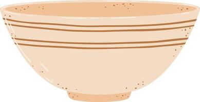 Simple modern ceramic bowl with brown stripes and beige background isolated on white background, perfect for breakfast, lunch, dinner, soup, salad and snacks vector