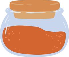 Paprika or chili pepper powder is stored inside a transparent glass jar with a wooden lid, adding a touch of rustic charm to any kitchen or pantry vector