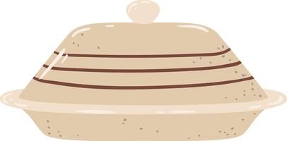 Butter dish featuring a lid, placed on a tray, preserving butter in a fresh and spreadable state, perfect for enhancing breakfast or teatime experiences vector