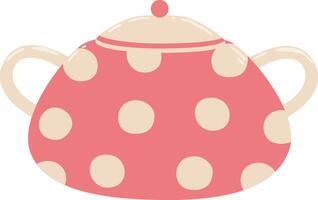 Cute pink teapot adorned with beige polka dots and a charming lid, resting on a white background, offering an ideal solution for storing and serving tea to guests vector