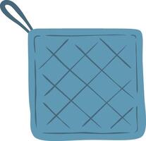 Simple illustration of a blue quilted pot holder with hanging loop, isolated on a white background, representing kitchen and cooking concepts vector