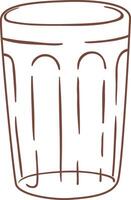 Brown hand drawn outline of an empty ribbed glass standing on a white background, ideal for restaurant menus, drink recipes, and illustrations related to beverages and glassware vector