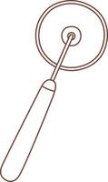 Brown outline of a pizza cutter featuring a round blade and a wooden handle, presented as an isolated illustration on a clean white background vector