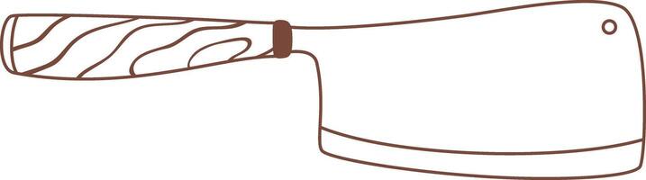 Simple brown line drawing of a meat cleaver knife with wooden handle isolated on a white background, ideal for butchers and meat industry concepts vector