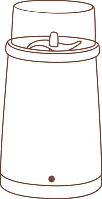 Electric coffee grinder with transparent lid and rotating blades is preparing a fresh beverage, minimalist illustration isolated on a white background