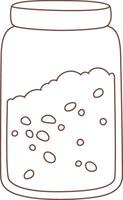 Simple brown line drawing representing a closed transparent jar containing a grainy substance with small irregular pieces, isolated on a white background vector