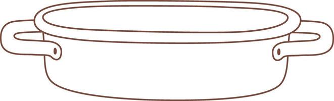 Simple line drawing of an empty oval cooking pot with lid and two handles, brown outline on white background, ideal for recipe books, cooking websites, and kitchen related designs vector