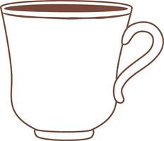Simple yet elegant teacup, drawn with brown outlines on a white background, is filled with a steaming beverage, offering a warm and inviting visual vector