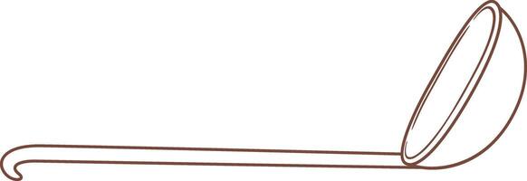 Simple illustration of a brown ladle lying horizontally with a hook handle facing left, isolated on a white background, representing kitchen utensil, cooking, serving, and traditional tools vector