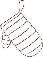 Simple line drawing of a brown quilted oven mitt hanging from a loop, isolated on a white background, perfect for kitchen and cooking related designs vector