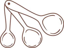 Three brown measuring spoons of different sizes forming a triangle on a white background, simple minimalist line art drawing, perfect for recipe books, cooking websites or kitchenware branding vector
