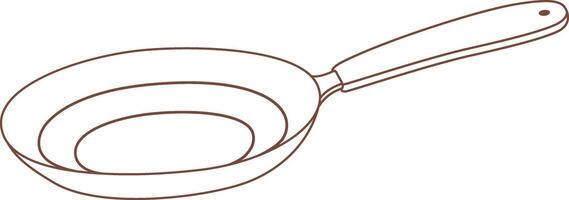 Hand drawn illustration of an empty frying pan with a wooden handle, showing concentric circles inside, representing its shape and readiness for cooking vector