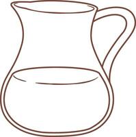 Simple line drawing of a brown ceramic pitcher containing water, featuring a handle and a wide mouth, ideal for breakfast or beverage service vector