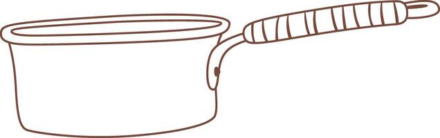 Simple brown line drawing featuring a saucepan with a long handle, illustrating a cooking pot ideal for food preparation in various culinary settings vector