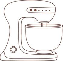 Simple brown line drawing featuring a stand mixer in action, blending ingredients for delicious recipes. Perfect for use in cookbooks, cooking websites, or kitchen themed graphics vector