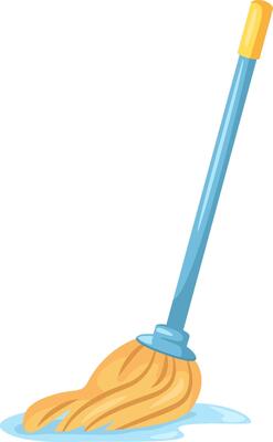Wet mop cleaning up a spill on the floor, showcasing effective cleaning techniques for housekeeping themes. Bright white background enhances the focus on cleanliness and hygiene