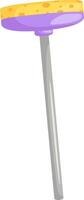 Long handled sponge featuring a yellow absorbent side and a comfortable purple plastic handle, perfect for efficiently cleaning various surfaces around the home vector