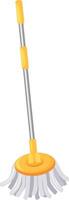 Mop with an adjustable handle standing on a white background, ready for cleaning tasks, ideal for maintaining hygiene and tackling household chores in any home or apartment vector