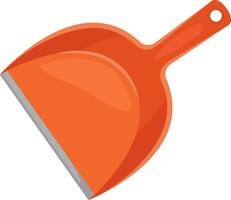 Orange plastic dustpan resting on a white background, featuring a metal edge for effective collection of dust and debris, making cleaning tasks easier and more efficient vector