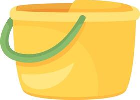 illustration featuring a yellow plastic bucket with a green handle, commonly used for cleaning and carrying liquids, set against a white background vector