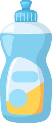 Blue plastic bottle with a light blue cap containing a yellow cleaning liquid and a blank label promotes hygiene and cleanliness in homes and businesses