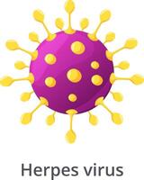 Herpes virus cell with purple core and yellow spikes causing infection, a microscopic view of a dangerous pathogen representing a health threat vector