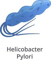 Helicobacter Pylori bacteria moving with flagella, causing stomach ulcer and gastritis, responsible for peptic ulcer disease, a common type of bacteria living in digestive tract vector