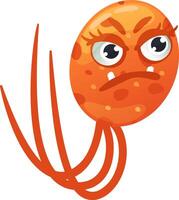 Cartoon illustration featuring an orange virus with an angry face, sharp teeth, and claws, symbolizing disease, infection, and healthcare concepts vector