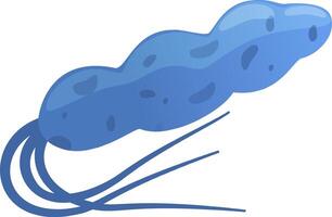 Microscopic representation of a blue prokaryotic microorganism with flagella, swimming and replicating by binary fission, causing infections and diseases vector