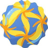 Inflatable beach ball showcasing a vibrant yellow floral design against a blue background, creating an ideal accessory for summer fun and poolside relaxation experiences vector