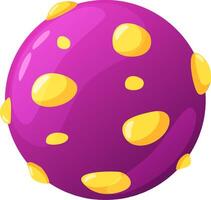 Cartoon style illustration of a purple planet with yellow craters, creating a vibrant and otherworldly scene, perfect for space themed projects vector