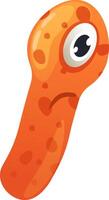 Cartoon image featuring a sad orange microbe with one large eye and distinctive spots, gazing downwards, isolated against a clean white background vector