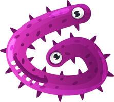 Cartoon illustration featuring a funny, smiling purple bacterium or virus with playful spikes and oversized eyes, creatively forming the letter g of the alphabet against a white background vector